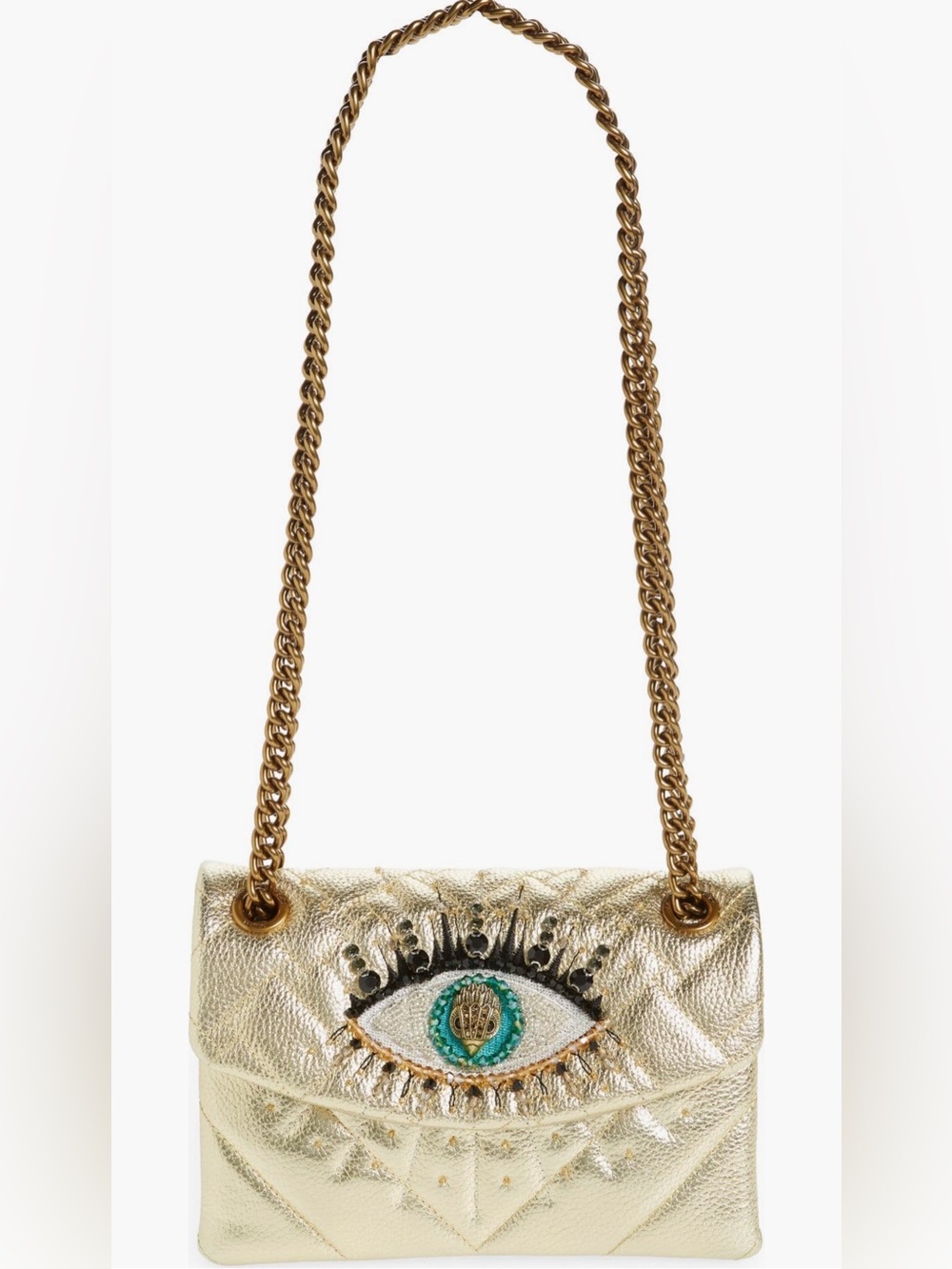 Kurt Geiger Gold Quilted Eye-Embellished Shoulder Bag